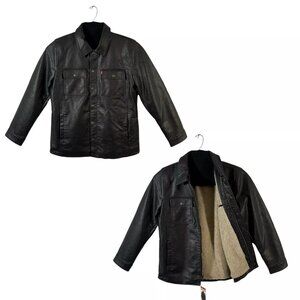 Levi’s Men's Faux Leather Trucker Jacket Size M Dark Brown Warm Sherpa Lining
